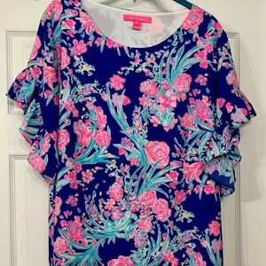 Lilly Pulitzer Pink and Blue Floral Ruffle Blouse
